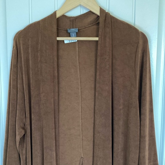 Chicos Womens Brown Open Front Slinky Cardigan Jacket Size XL Office Career - Picture 3 of 12